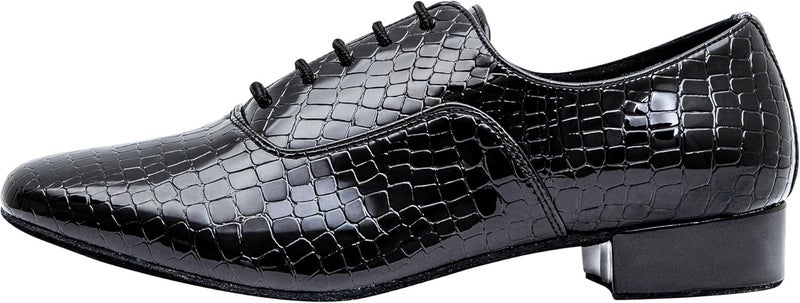Linodes Men's Latin Dance Shoes 1 Inch Leather Sole Ballroom Salsa Tango Waltz Character Shoe-Black Patent Croco - Image 2
